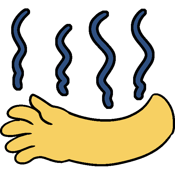 A yellow arm with dark blue waves rising from it.